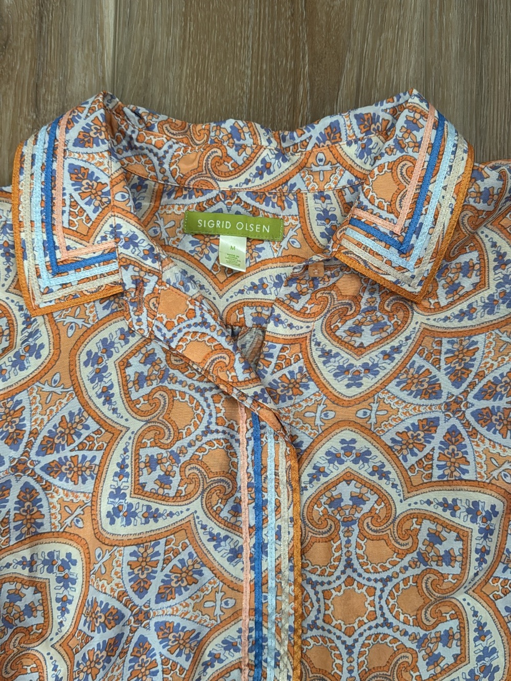 Sigrid Olsen Orange Paisley Button-Down with Blue Accents